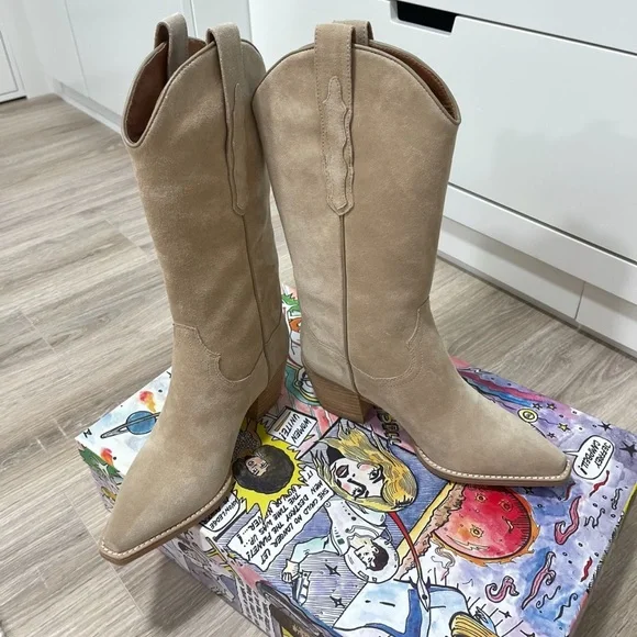 Jeffrey Campbell Beige Suede Heeled Boots - Picture 7 of 7